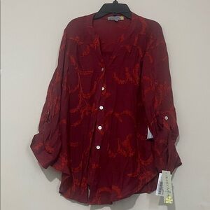 Red Button-Up Blouse
